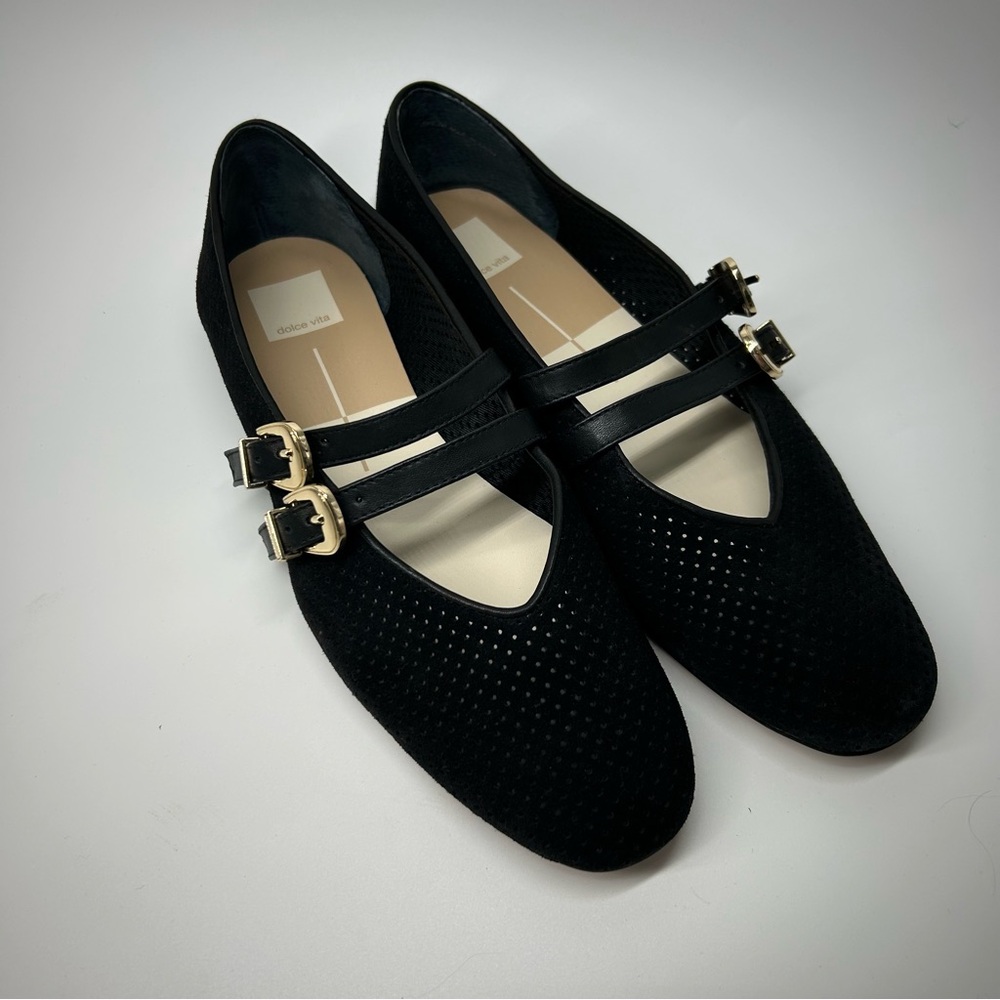 Dolce Vita Black Mary Jane Ballet Flats with Gold Buckles Size 10